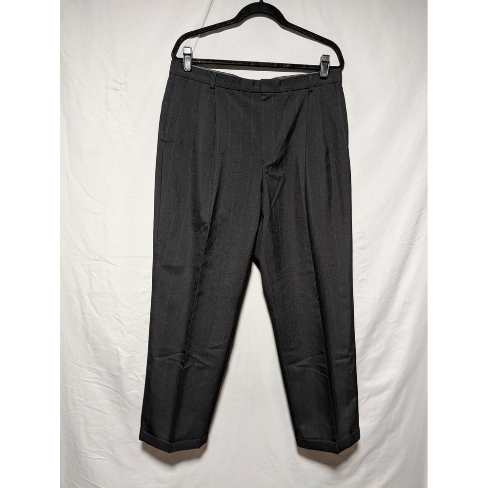 Men's Classic Black Pinstripe Dress Pants Pleated Front Cuffed‎ Slacks Size 36W